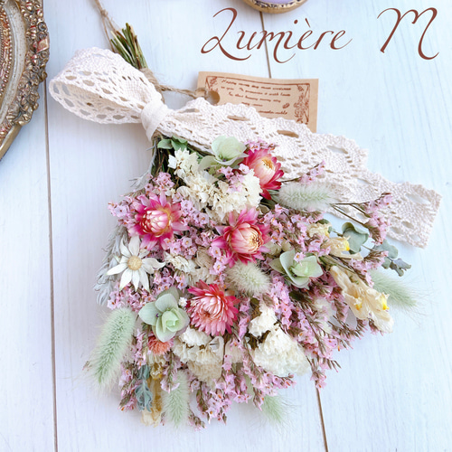 ドライフラワーリーススワッグリースブーケナチュラルかわいいピンク