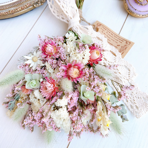 ふんわりピンクのドライフラワースワッグ◇pink & white◇ナチュラル