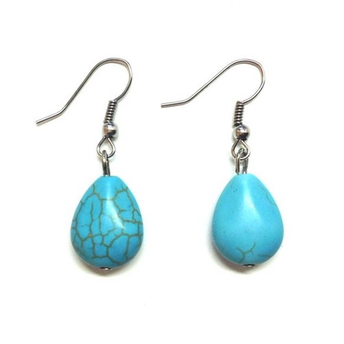雫型ターコイズ(トルコ石)レディース女性用フックピアス両耳用 ピアス