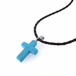 クロス十字架モチーフターコイズレザー本革紐ネックレス 3枚目の画像
