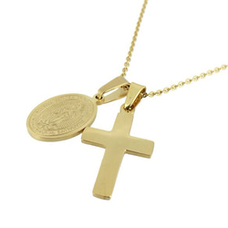 刻印可能】ステンレス製ゴールドカラークロス十字架&メダイモチーフ