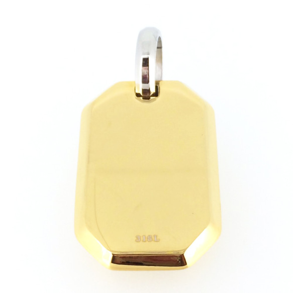 【刻印可能：全長38mm】ステンレス製ゴールドカラードッグタグプレートチャーム小豆チェーンネックレス 3枚目の画像