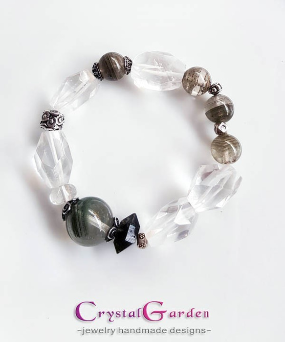 【水晶花園】白水晶‧綠幽靈‧赫爾基蒙水晶‧925純銀設計款手鍊 第2張的照片