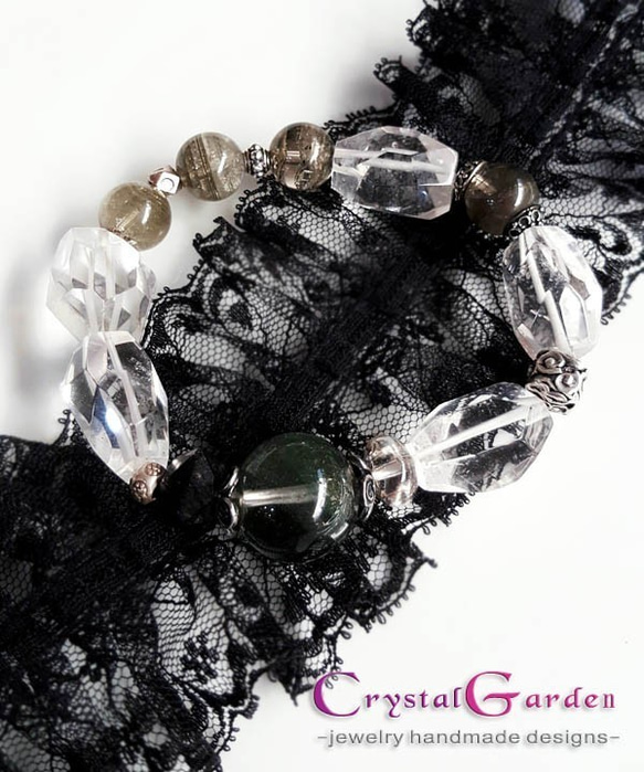 【水晶花園】白水晶‧綠幽靈‧赫爾基蒙水晶‧925純銀設計款手鍊 第5張的照片