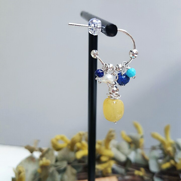 【水晶花園】青金石‧琥珀‧925純銀設計款耳環 第3張的照片