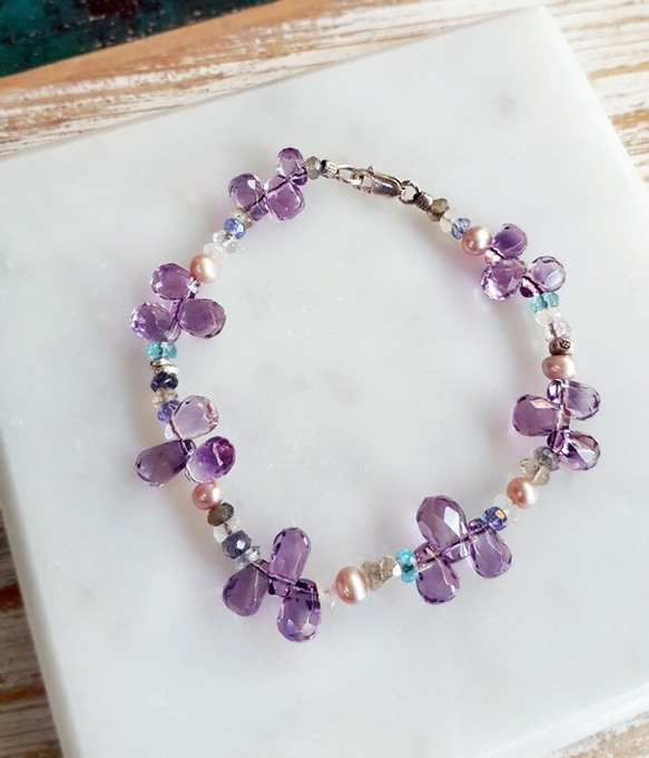 【水晶花園】紫水晶‧月光石‧925純銀silver設計款手鍊 第2張的照片