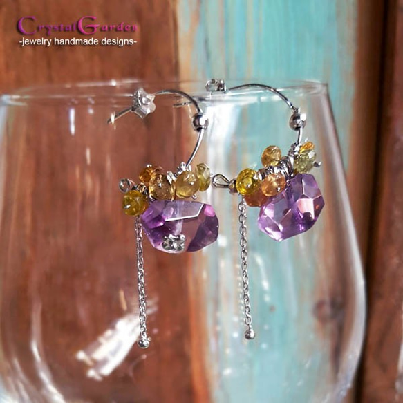 【水晶花園】碧璽‧紫水晶‧925銀白K設計款耳環 第2張的照片