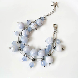 【水晶花園】藍玉瓍‧藍紋瑪瑙‧925銀白K設計款手鍊 第3張的照片