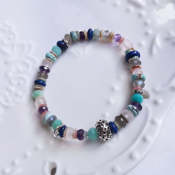 【Crystal Garden】アメジスト‧ターコイズ‧ラブラドライト‧925スターリングシルバーシルバーデザインブレスレット ブレスレット