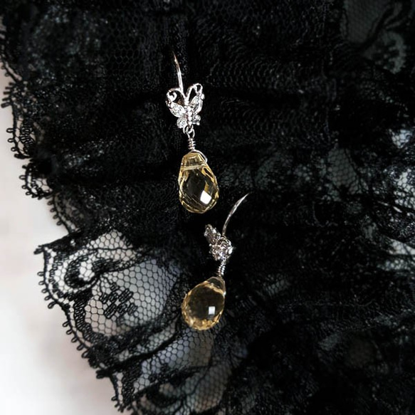 【水晶花園】時尚造型‧方晶鋯石‧黃水晶‧925銀白K設計款耳環 第2張的照片