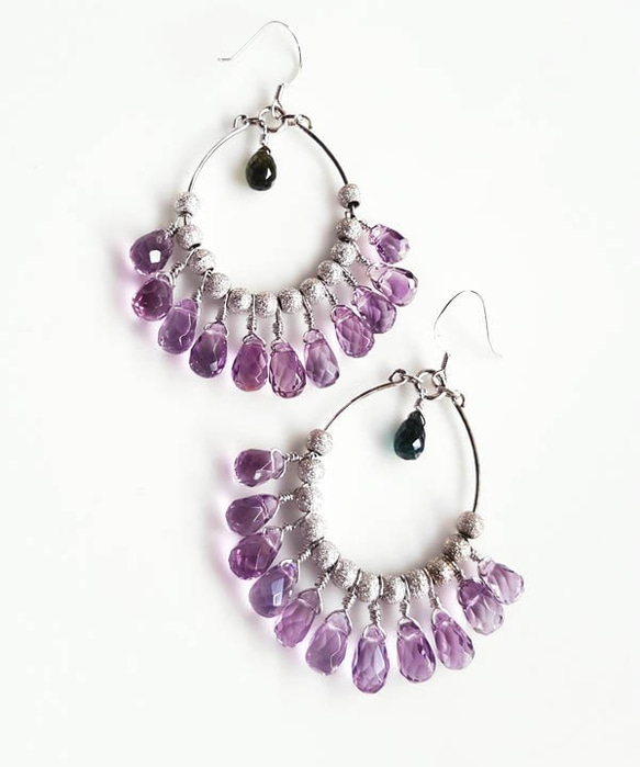 【水晶花園】紫色情迷‧碧璽‧紫水晶‧925銀白K設計款耳環 第1張的照片
