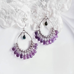 【水晶花園】紫色情迷‧碧璽‧紫水晶‧925銀白K設計款耳環 第2張的照片