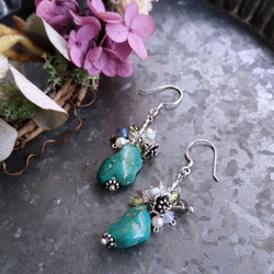 【水晶花園】綠松石‧月光石‧橄欖石925純銀設計款耳環 第3張的照片