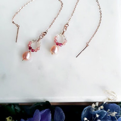 【水晶花園】碧璽‧珍珠‧925silver銀白K玫瑰金設計款耳環 第1張的照片