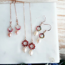 【水晶花園】碧璽‧珍珠‧925銀白K玫瑰金設計款耳環 第2張的照片