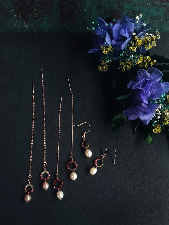 【水晶花園】碧璽‧珍珠‧925銀白K玫瑰金設計款耳環 第3張的照片