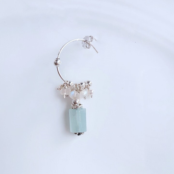 【水晶花園】海藍寶‧月光石925silver純銀設計款耳環 第2張的照片