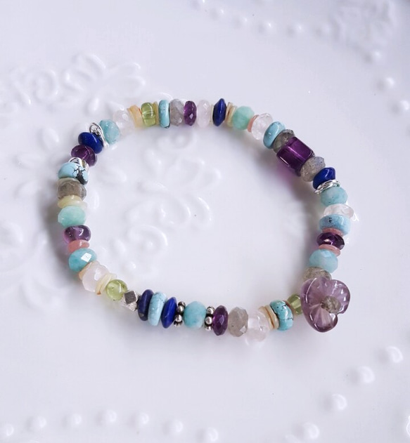 【Crystal Garden】アメジスト‧ターコイズ‧ラブラドライト‧925スターリングシルバーシルバーデザインブレスレット ブレスレット