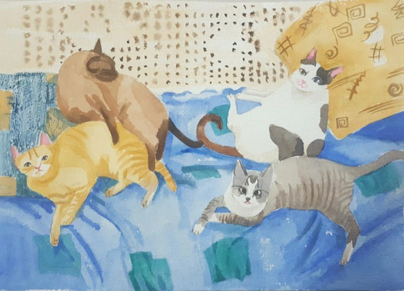[祕密XXX花園]  A relaxed family 水彩畫板water color painting/裝飾/壁掛 第1張的照片