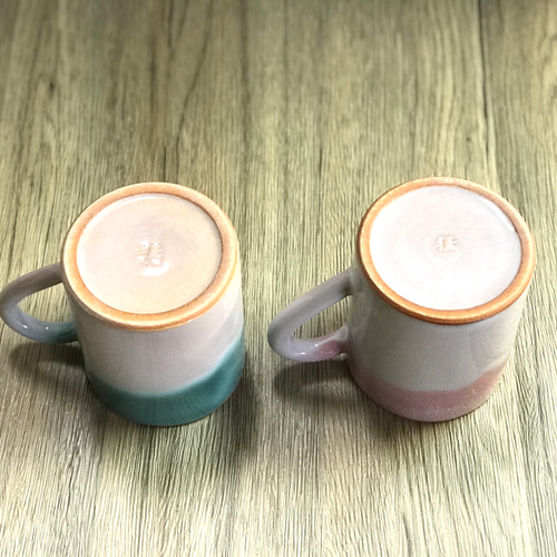 萩焼 ペアマグカップ 白緑・白ピンク グラデーション マグカップ 萩焼