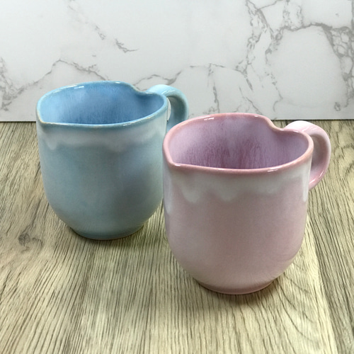 萩焼 ハート ペアマグカップ ブルー・ピンク マグカップ 萩焼TAKE猛SHI