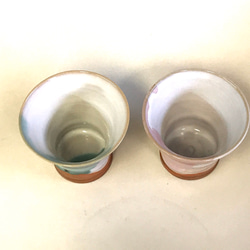 萩焼 焼酎杯ペア　白緑・白ピンク 4枚目の画像