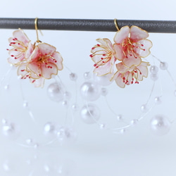 桜とパールシャワーピアス　マット仕上げ　 6枚目の画像