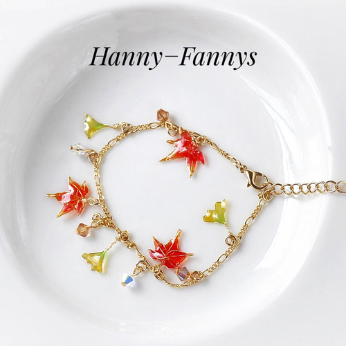 【受注生産品】 紅葉とイチョウのネックレス&ブレスレットセット ブレスレット ネックレス・ペンダント