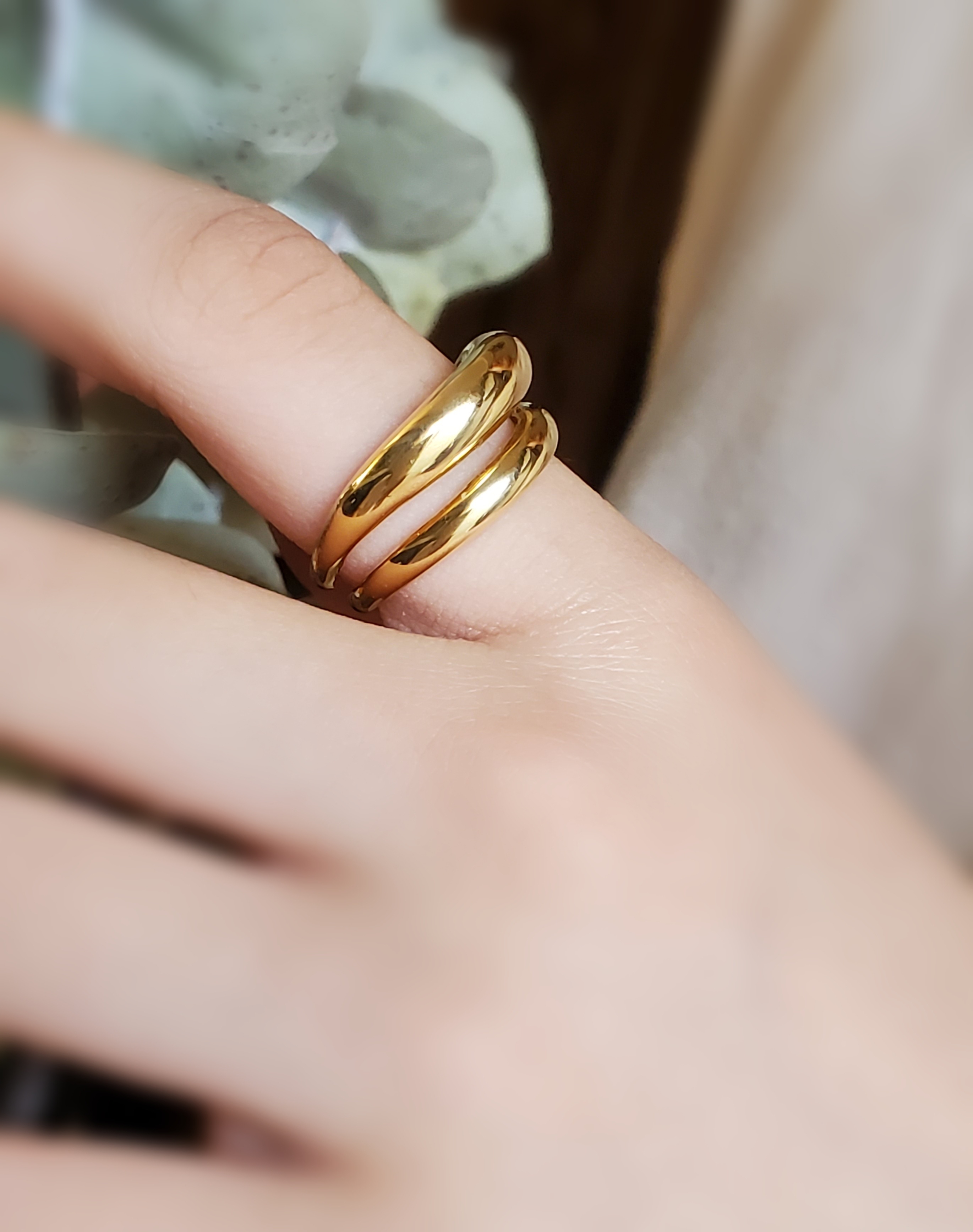 （送料無料）ぽってりtwoline 18KGP ゴールドリングRS-43ダブルライン