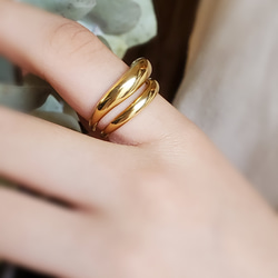 送料無料）ぽってりtwoline 18KGP ゴールドリングRS-43ダブルライン