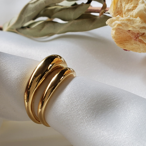 送料無料）ぽってりtwoline 18KGP ゴールドリングRS-43ダブルライン