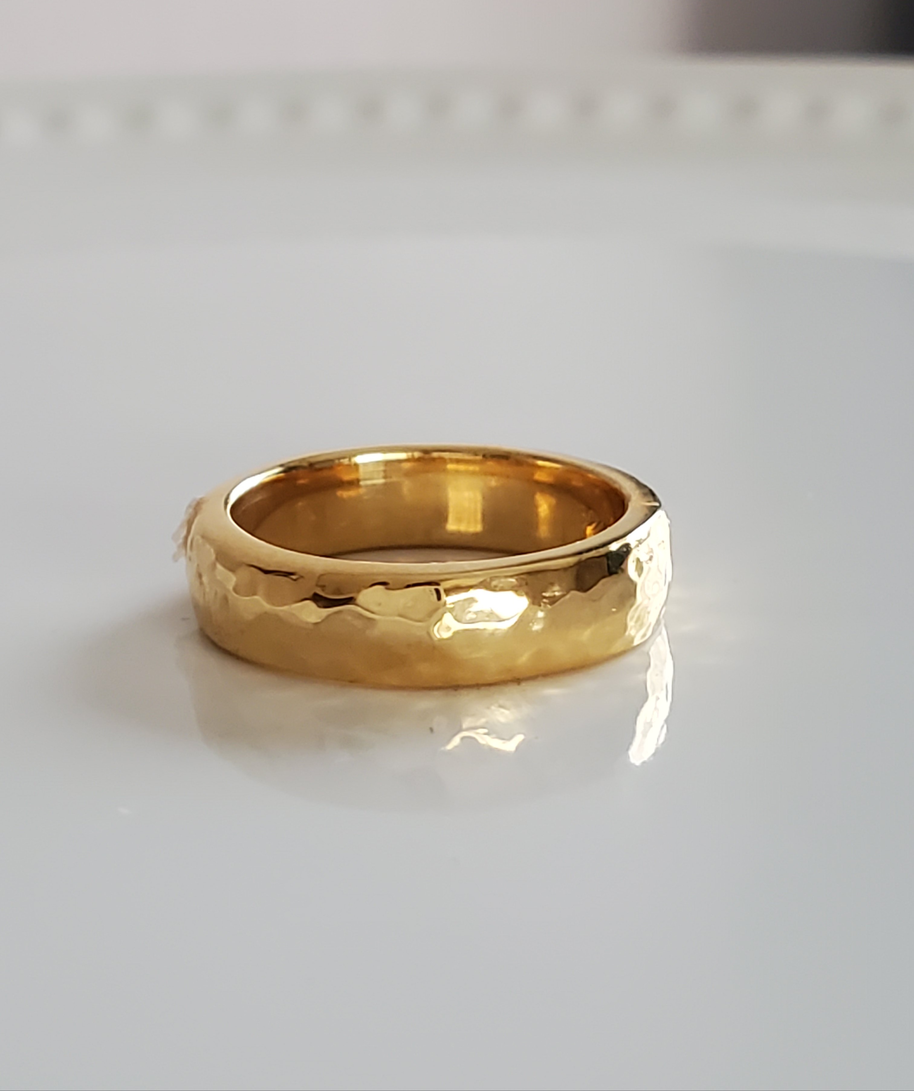 槌目加工リング、ハンマー打ちゴールドリング　K18GP RS-69