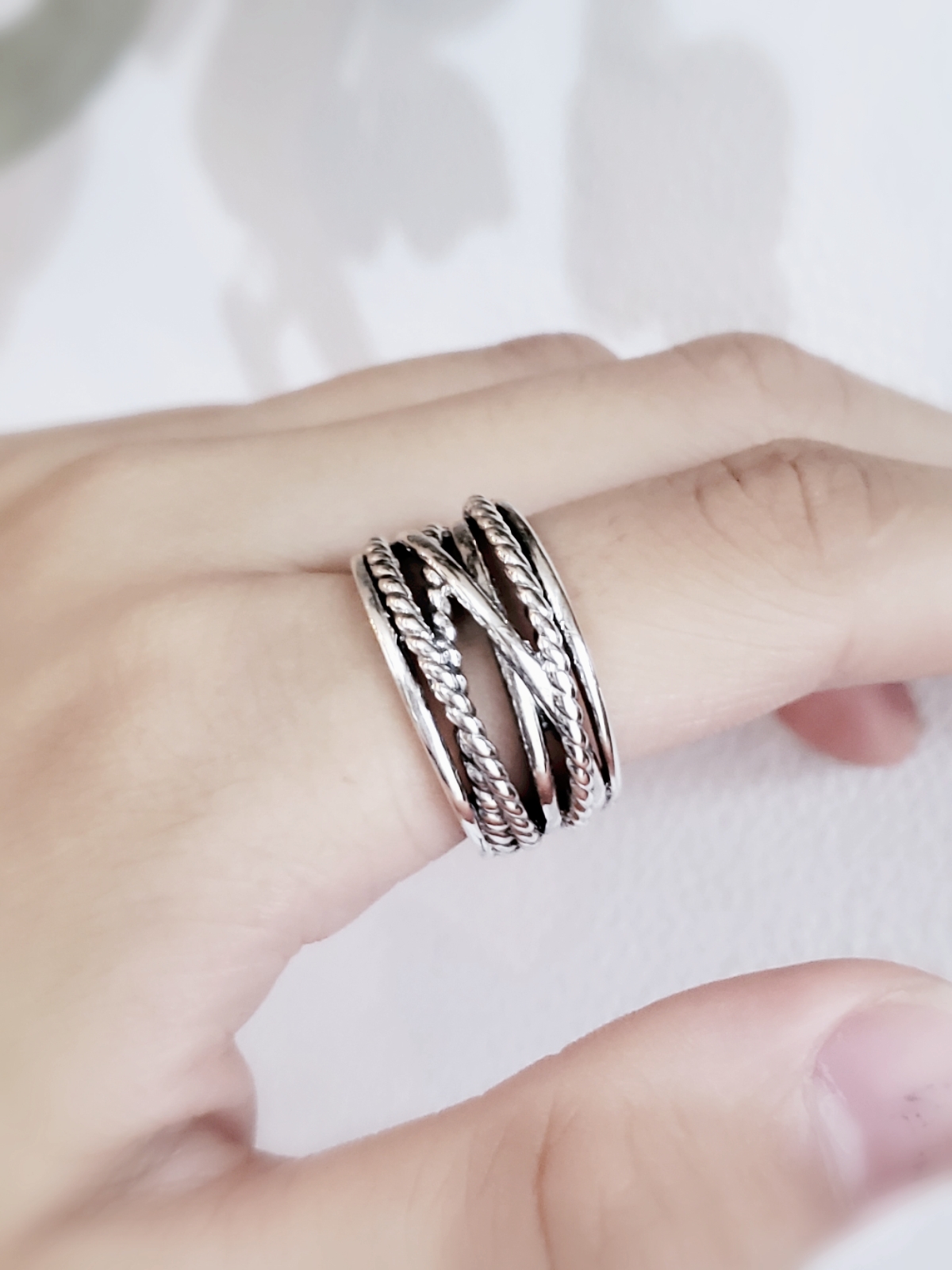 Overlap ring シルバーリング、レイヤードリング、ねじねじ巻き　アンティーク調 RS-57