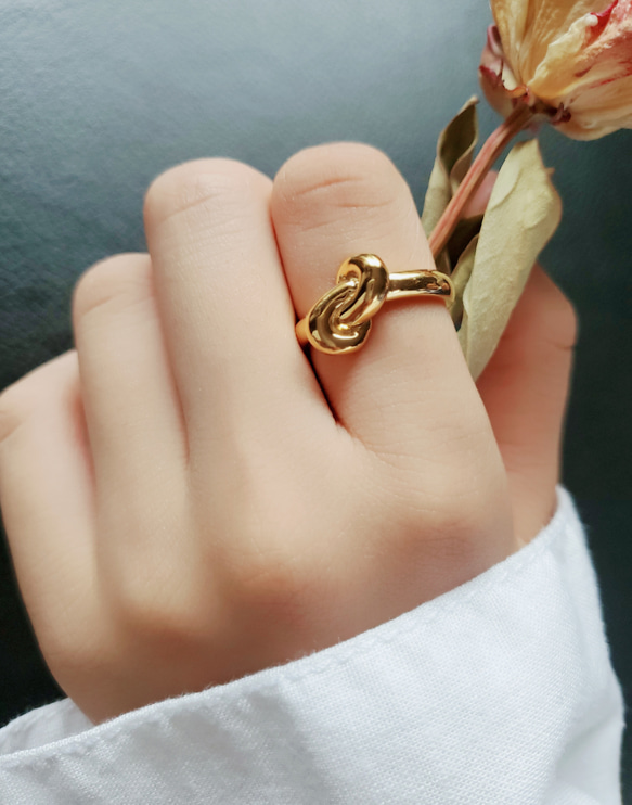 ❣️ご褒美リング、キラメキ、繊細で上品。結びめゴールドリングK18GP 