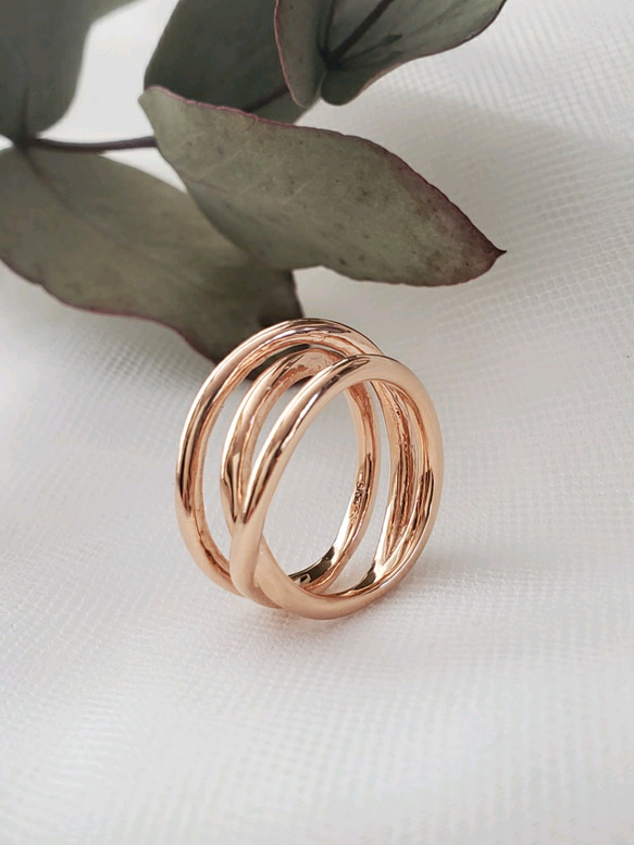 大人気❣️ triple pinkgold ring 透かしリングsv925,3連りんぐ