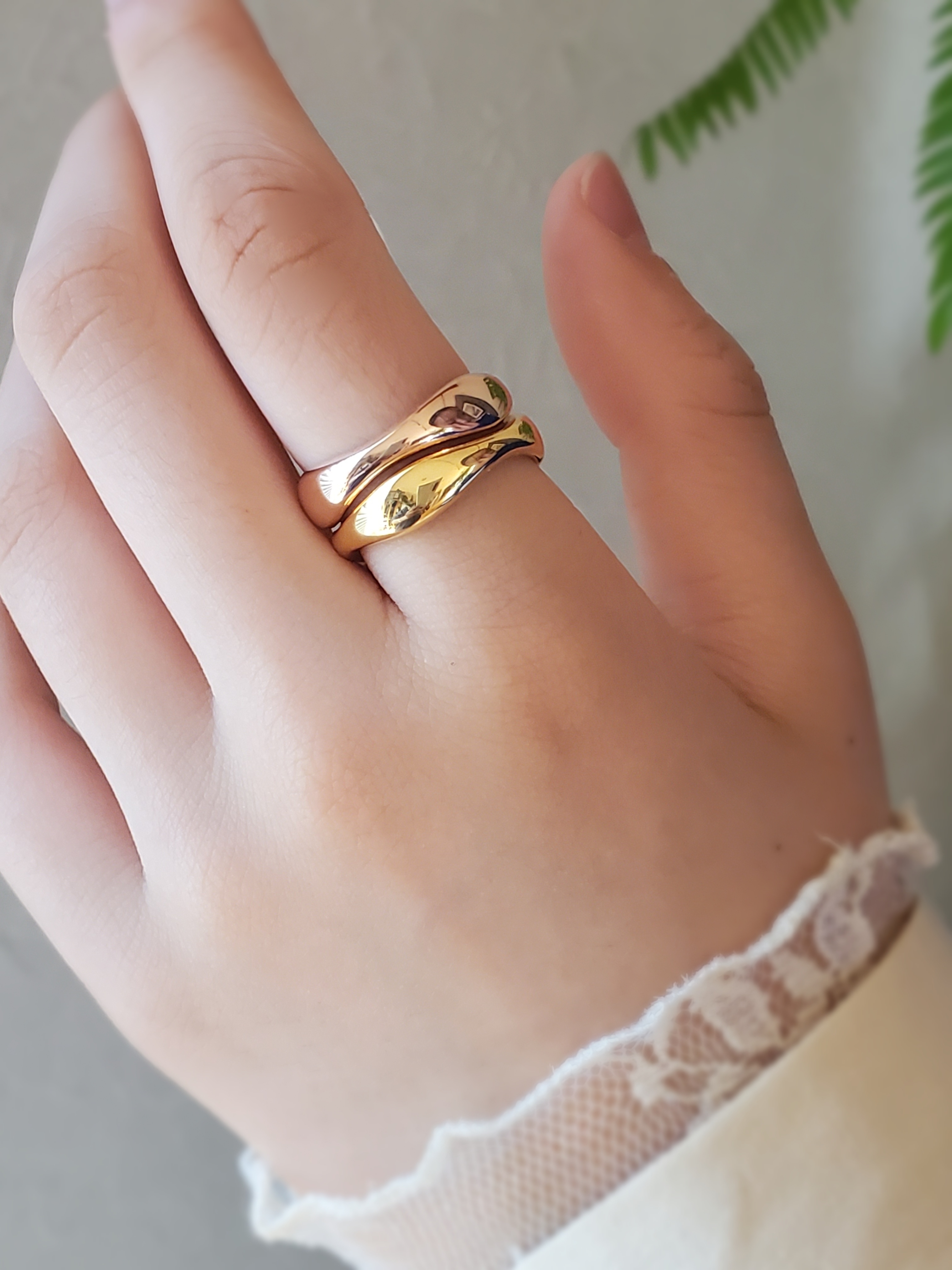 大人気❤️(送料無料）新作☆pink gold＆goldコンビリング、バイカラーリングRS-13