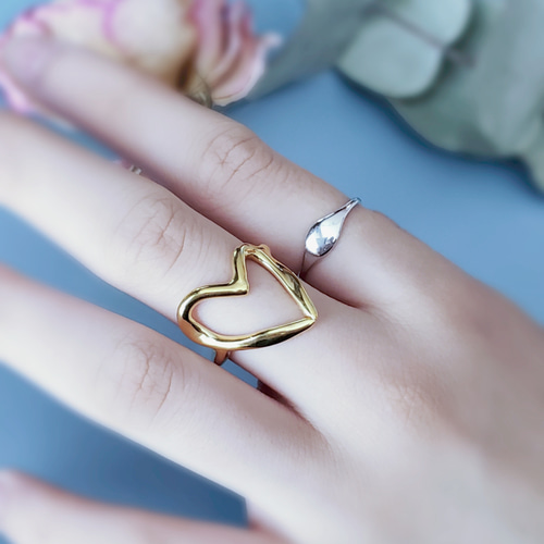 ハートリング LOHME/ローム】Big Heart Chain Ring/シルバーアクセ/ゴールド