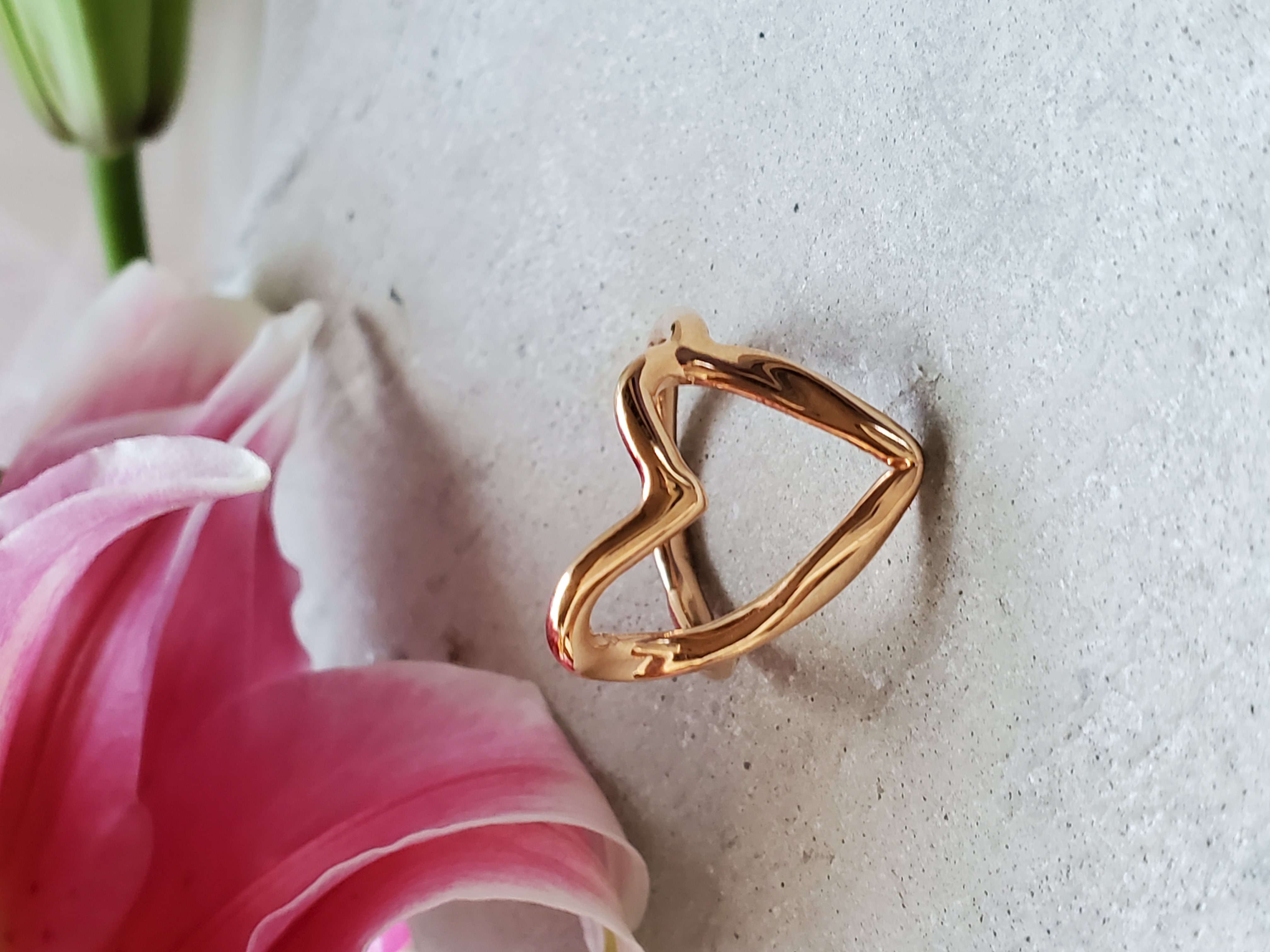 いびつ大人のハートピンクゴールドリングRS-98、大人かわいいハート、SV925