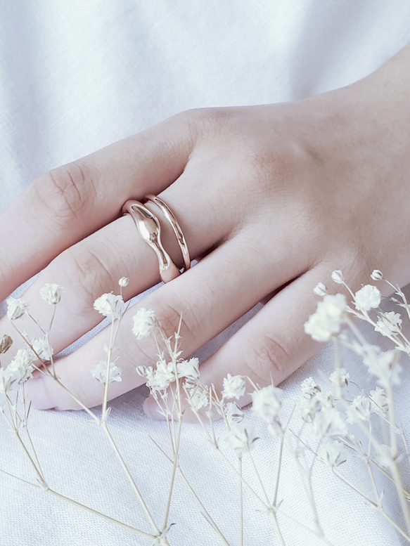 いびつ 、ダブルラインウェーブ重ねつけ2連ピンクゴールドリングRS-92