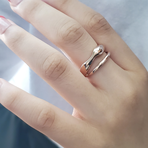 いびつ 、ダブルラインウェーブ重ねつけ2連ピンクゴールドリングRS-92