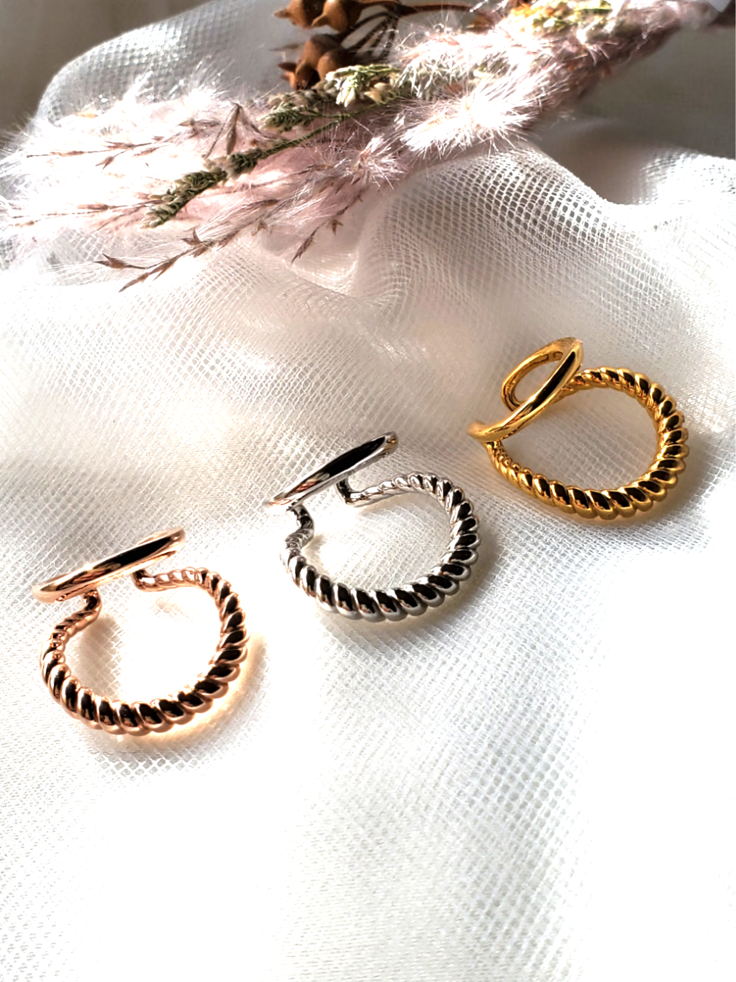 ダブルフープねじねじイヤーカフ、片耳用  ER-10、sv925