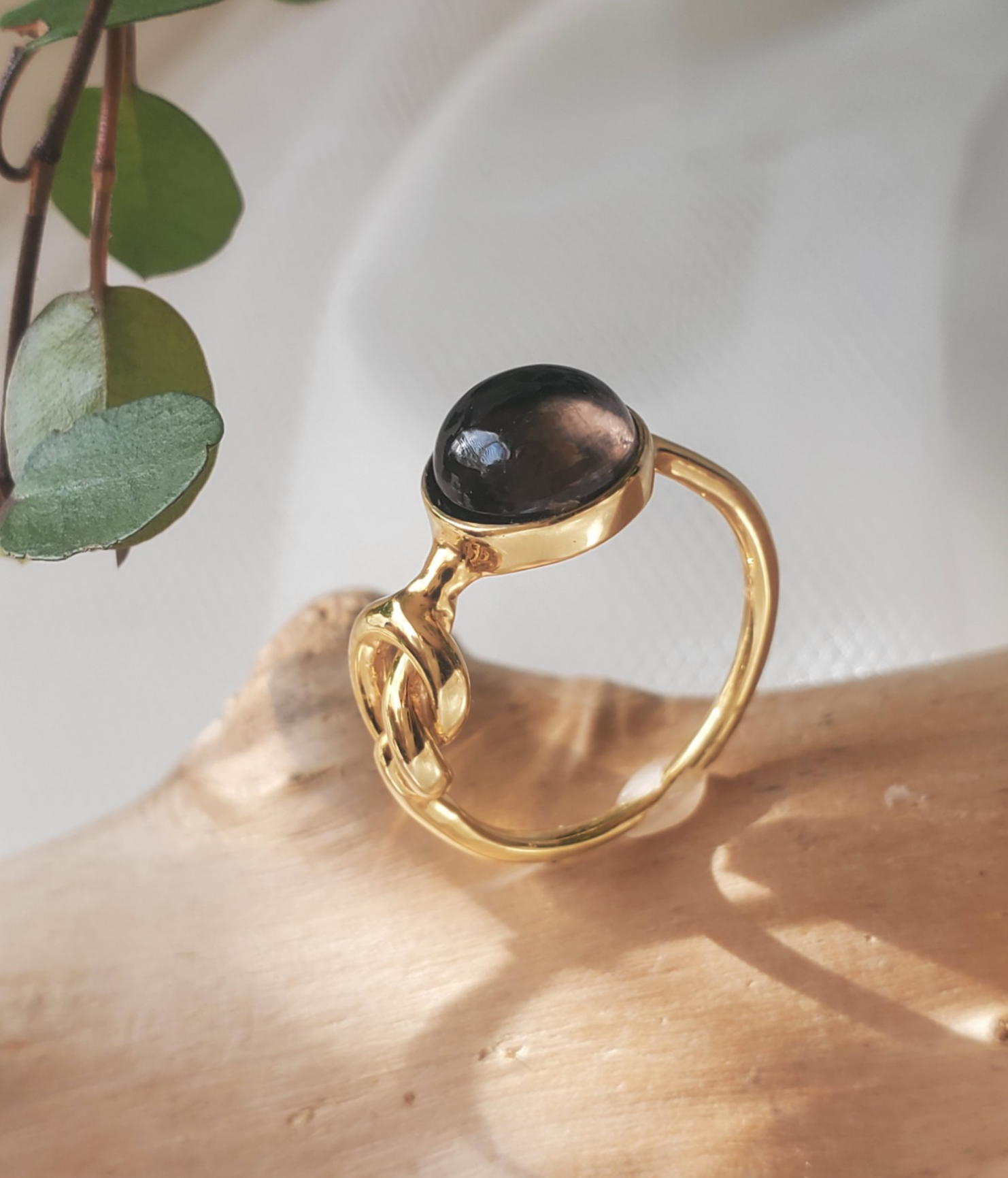 天然石スモーキークォーツゴールドリング結びリングRS-113ゴールドリング
