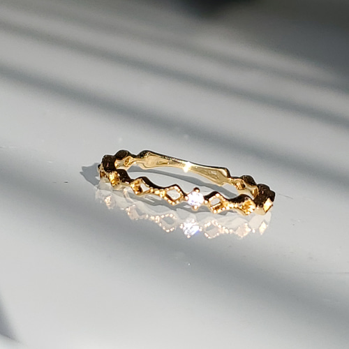 華奢ゴールドK18GPピンキーリング2点セット.重ね付けリング、CZ