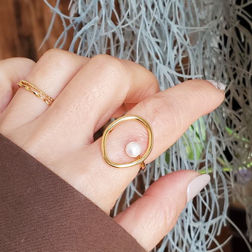 シェルパール付きデザインゴールドリングk18GP,RS-07 指輪・リング