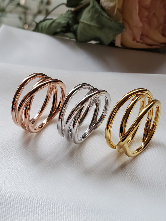 大人気❣️ triple ring ゴールド透かしリングK18GP,3連 RS-25 指輪