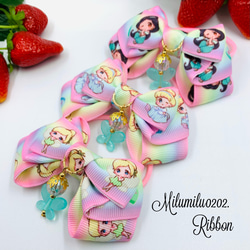 ハンドメイド★キッズリボンヘアゴム★大きめ★ピンク★いちご★ふりふりレース付き 44e2e675abbd993ddb7963a37f23c1