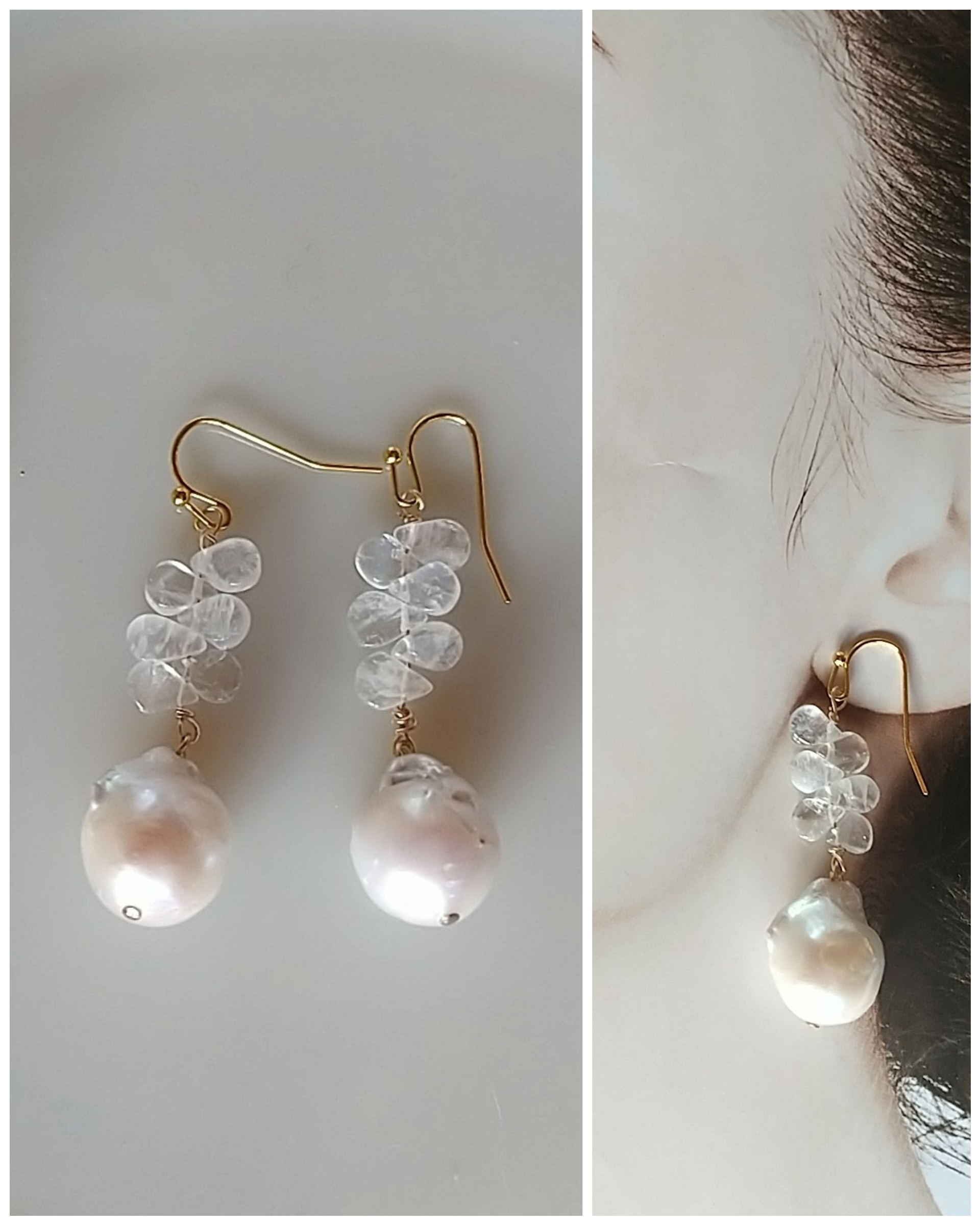 ムーンストーンとバロックパールピアス/イヤリング ピアス