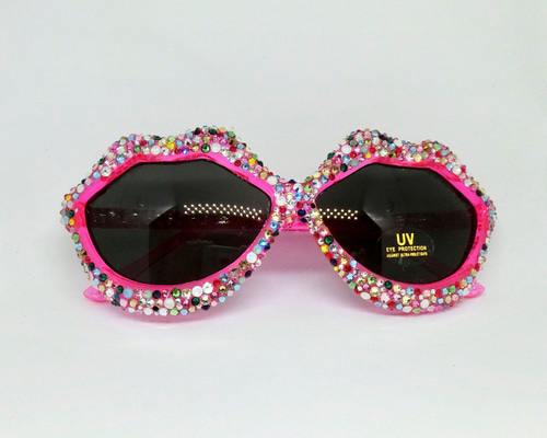 【美品】Swarovski スワロフスキー　サングラス　ピンク　多角形　ケース付 スワロフスキーカラフルリップサングラス サングラス akatsuki