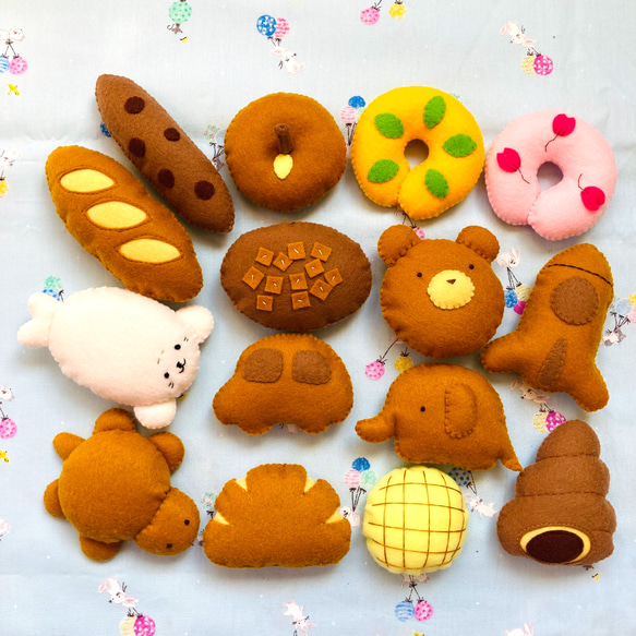 かわいいパン屋さん】フェルトのおもちゃ おままごと 動物パン 乗り物