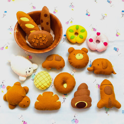 【かわいいパン屋さん】フェルトのおもちゃ　おままごと　動物パン　乗り物パン　ベーグル　クリームパン　メロンパン　 2枚目の画像